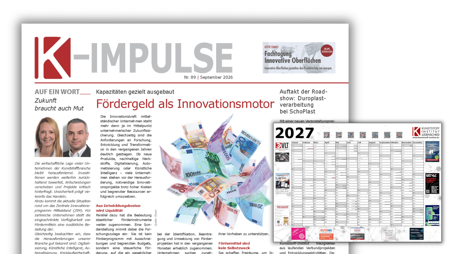 Titelbild der K-Impulse Nr. 89 und Bild vom Jahreswandkalender 2027